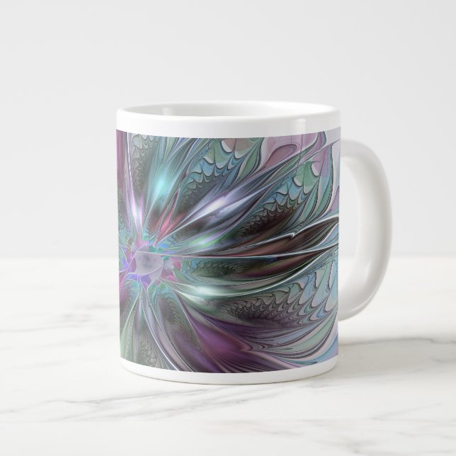Colorful Fantasy Abstract Modern Fractal Flower Giant Coffee Mug (Front Right)