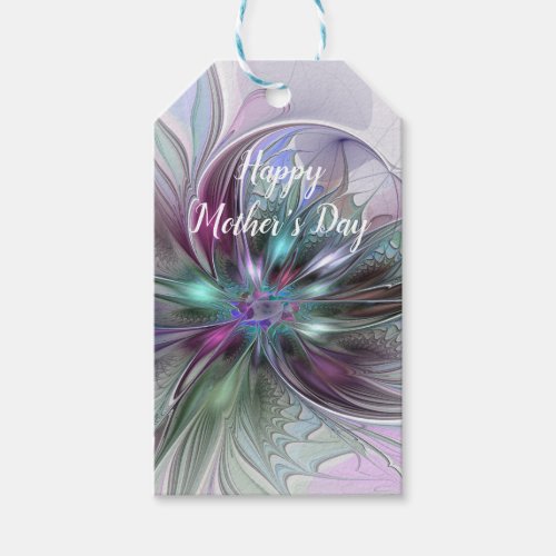 Colorful Fantasy Abstract Modern Fractal Flower Gift Tags
