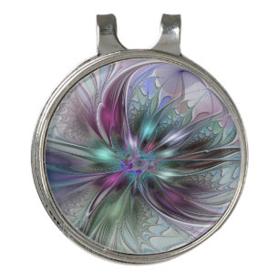 Colorful Fantasy Abstract Modern Fractal Flower Golf Hat Clip