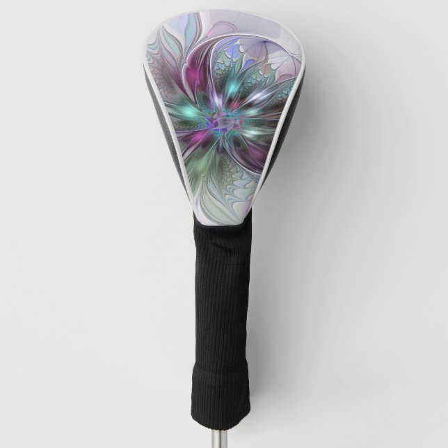 Colorful Fantasy Abstract Modern Fractal Flower Golf Head Cover (Front)