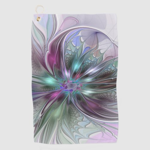 Colorful Fantasy Abstract Modern Fractal Flower Golf Towel