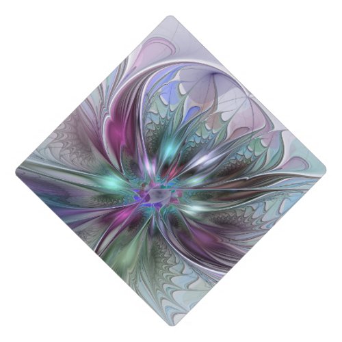 Colorful Fantasy Abstract Modern Fractal Flower Graduation Cap Topper
