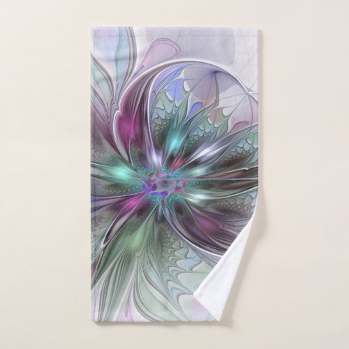 Colorful Fantasy Abstract Modern Fractal Flower Hand Towel