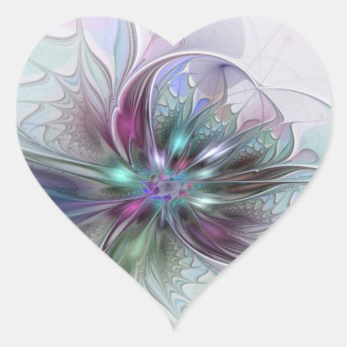 Colorful Fantasy Abstract Modern Fractal Flower Heart Sticker