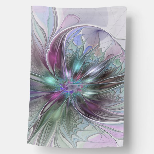 Colorful Fantasy Abstract Modern Fractal Flower House Flag (Front)