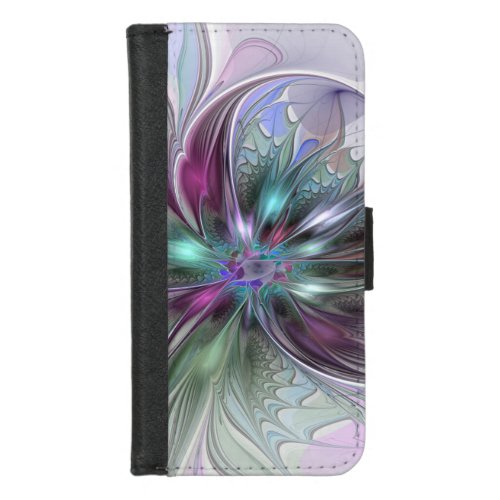 Colorful Fantasy Abstract Modern Fractal Flower iPhone 87 Wallet Case