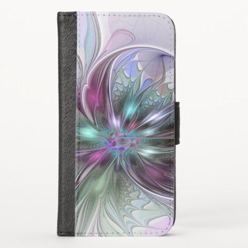 Colorful Fantasy Abstract Modern Fractal Flower iPhone XS Wallet Case