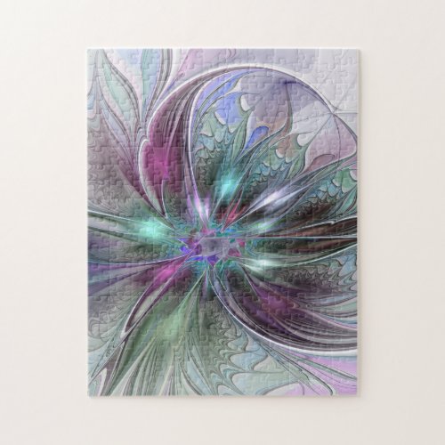 Colorful Fantasy Abstract Modern Fractal Flower Jigsaw Puzzle