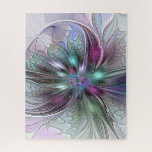 Colorful Fantasy Abstract Modern Fractal Flower Jigsaw Puzzle