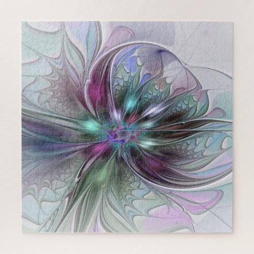 Colorful Fantasy Abstract Modern Fractal Flower Jigsaw Puzzle