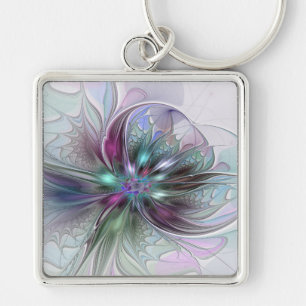 Colorful Fantasy Abstract Modern Fractal Flower Keychain