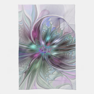 Colorful Fantasy Abstract Modern Fractal Flower Kitchen Towel
