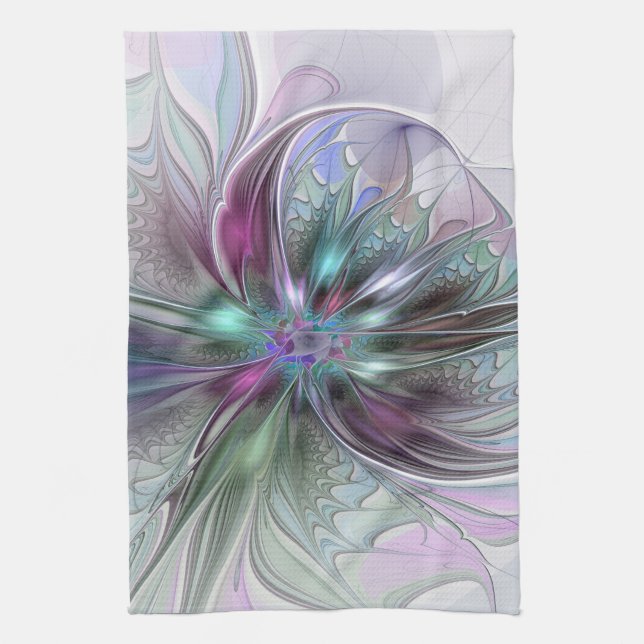 Colorful Fantasy Abstract Modern Fractal Flower Kitchen Towel (Vertical)