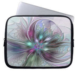 Colorful Fantasy Abstract Modern Fractal Flower Laptop Sleeve