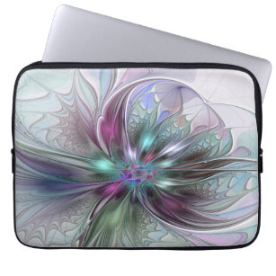 Colorful Fantasy Abstract Modern Fractal Flower Laptop Sleeve