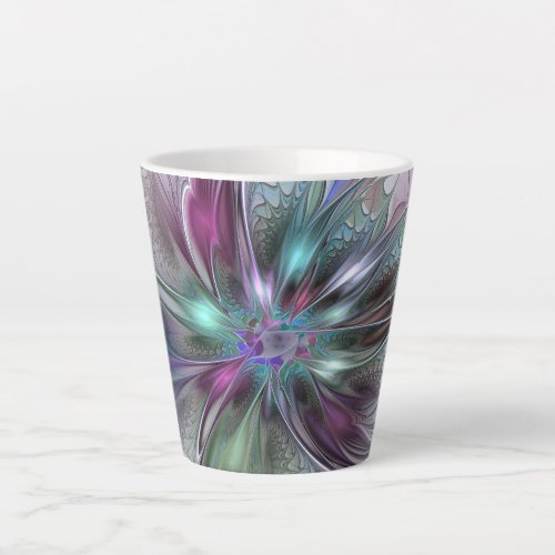 Colorful Fantasy Abstract Modern Fractal Flower Latte Mug
