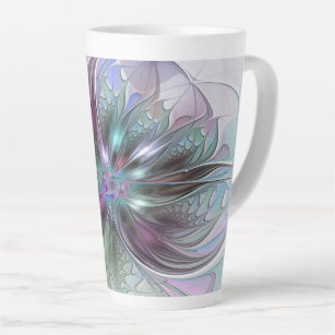 Colorful Fantasy Abstract Modern Fractal Flower Latte Mug