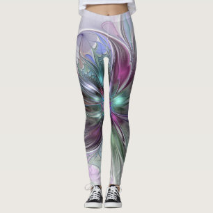 Colorful Fantasy Abstract Modern Fractal Flower Leggings