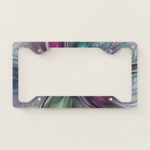 Colorful Fantasy Abstract Modern Fractal Flower License Plate Frame