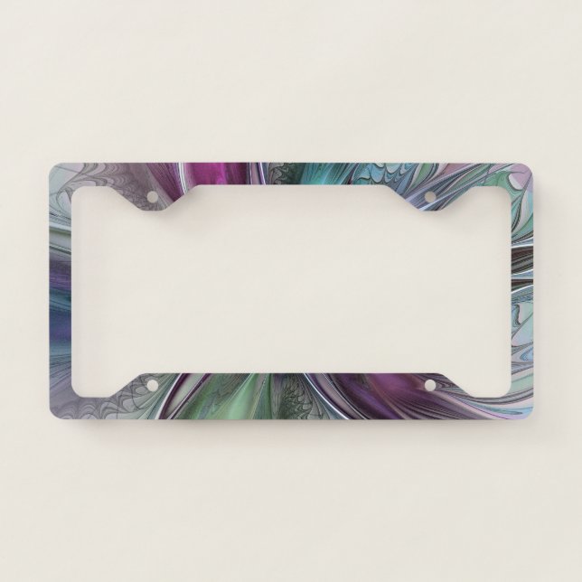 Colorful Fantasy Abstract Modern Fractal Flower License Plate Frame (Front)