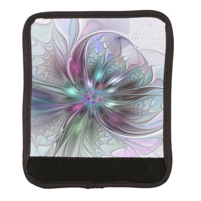 Colorful Fantasy Abstract Modern Fractal Flower Luggage Handle Wrap (Front)