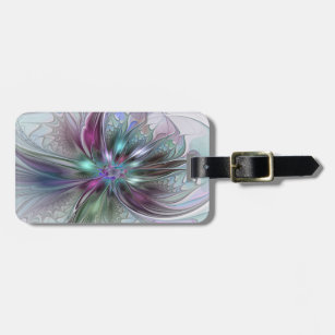 Colorful Fantasy Abstract Modern Fractal Flower Luggage Tag