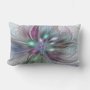 Colorful Fantasy Abstract Modern Fractal Flower Lumbar Pillow
