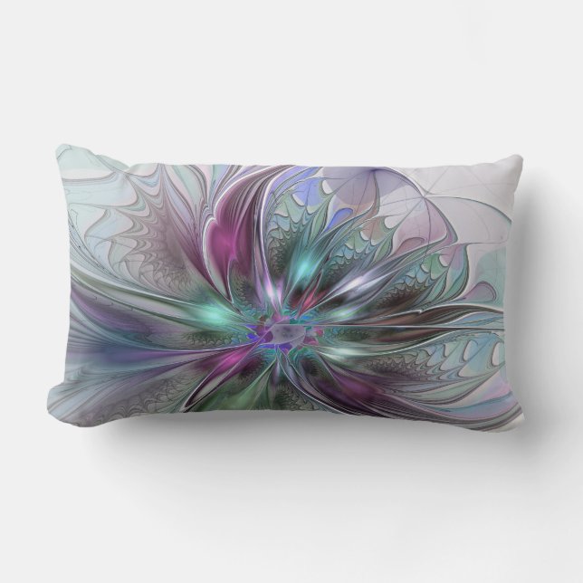 Colorful Fantasy Abstract Modern Fractal Flower Lumbar Pillow (Front)