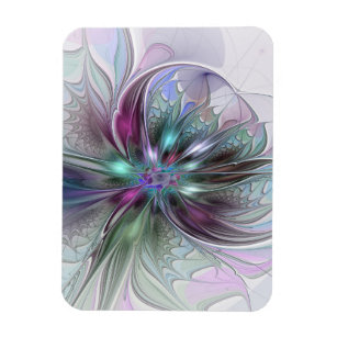 Colorful Fantasy Abstract Modern Fractal Flower Magnet