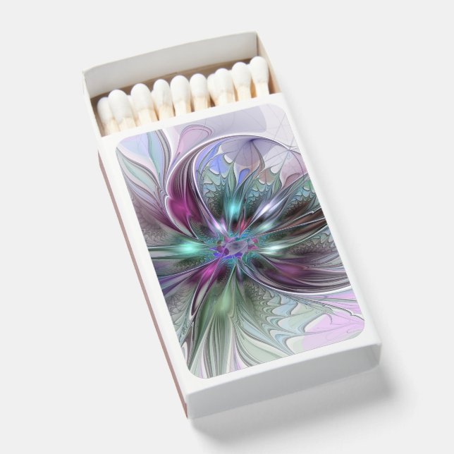 Colorful Fantasy Abstract Modern Fractal Flower Matchboxes (Front Open)