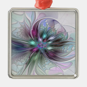 Colorful Fantasy Abstract Modern Fractal Flower Metal Ornament