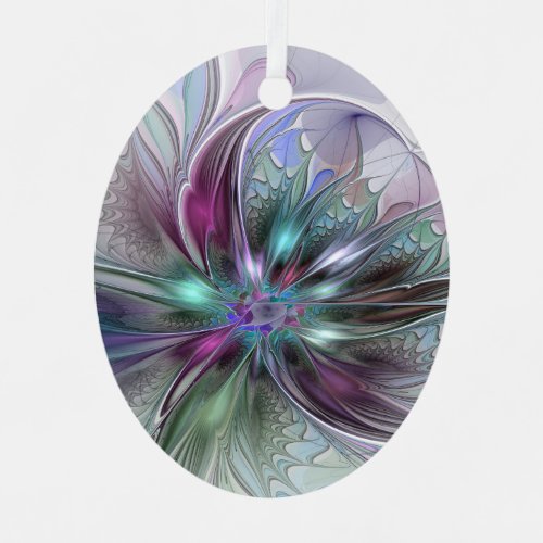 Colorful Fantasy Abstract Modern Fractal Flower Metal Ornament