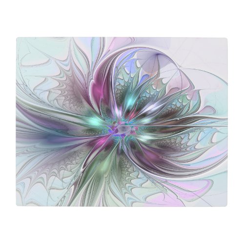 Colorful Fantasy Abstract Modern Fractal Flower Metal Print