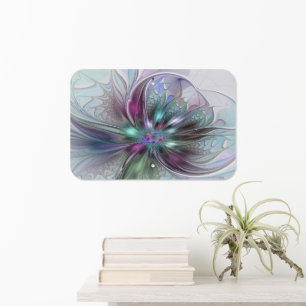 Colorful Fantasy Abstract Modern Fractal Flower Metal Sign