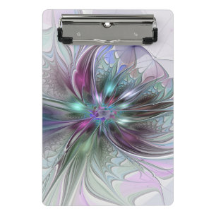 Colorful Fantasy Abstract Modern Fractal Flower Mini Clipboard