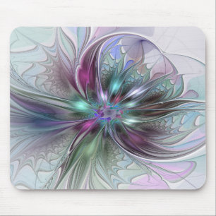 Colorful Fantasy Abstract Modern Fractal Flower Mouse Pad