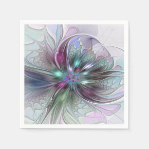 Colorful Fantasy Abstract Modern Fractal Flower Napkins