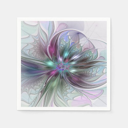 Colorful Fantasy Abstract Modern Fractal Flower Napkins