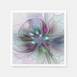 Colorful Fantasy Abstract Modern Fractal Flower Napkins