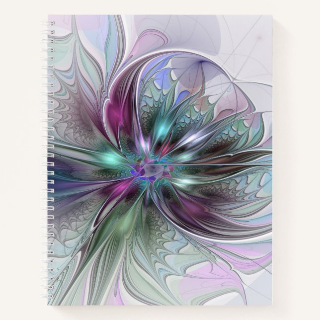 Colorful Fantasy Abstract Modern Fractal Flower Notebook (Front)