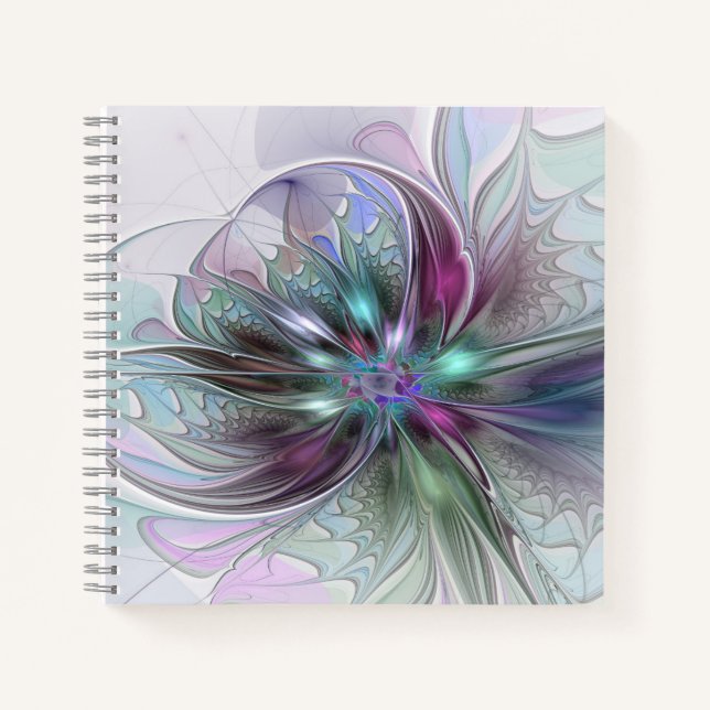 Colorful Fantasy Abstract Modern Fractal Flower Notebook (Front)