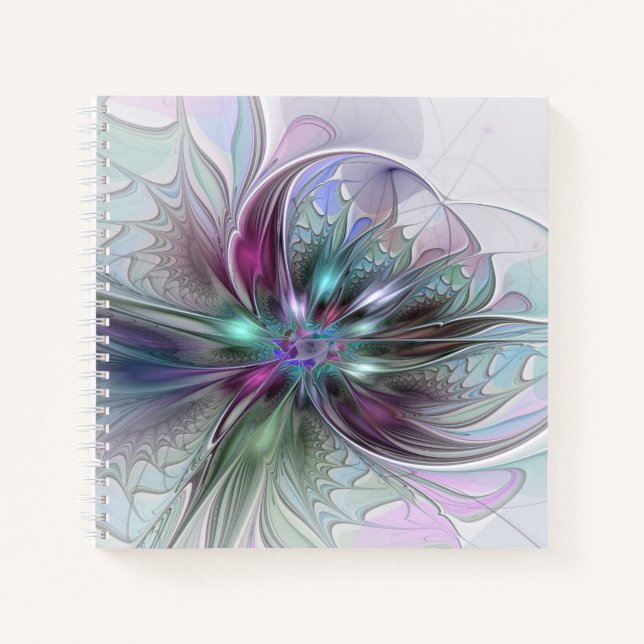 Colorful Fantasy Abstract Modern Fractal Flower Notebook (Front)