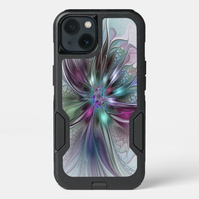 Colorful Fantasy Abstract Modern Fractal Flower Otterbox iPhone Case (Back)