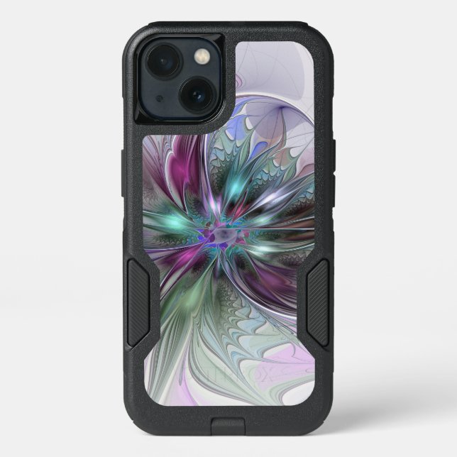 Colorful Fantasy Abstract Modern Fractal Flower Otterbox iPhone Case (Back)