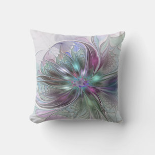 Colorful Fantasy Abstract Modern Fractal Flower Outdoor Pillow