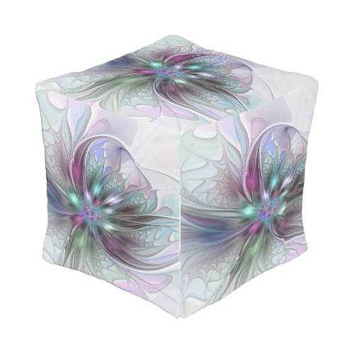 Colorful Fantasy Abstract Modern Fractal Flower Outdoor Pouf