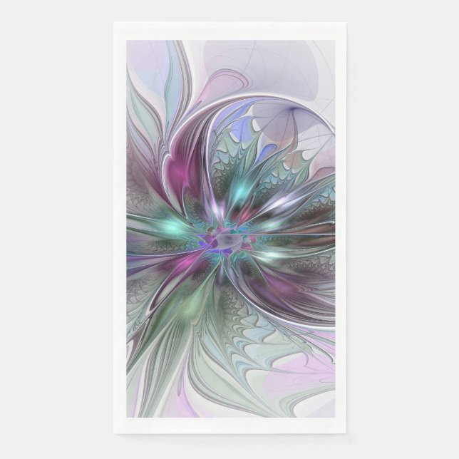 Colorful Fantasy Abstract Modern Fractal Flower Paper Guest Towels (Front)
