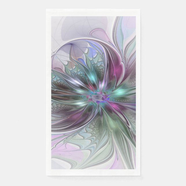 Colorful Fantasy Abstract Modern Fractal Flower Paper Guest Towels (Front)