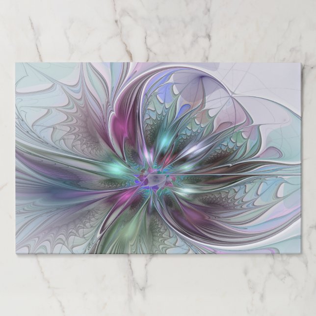 Colorful Fantasy Abstract Modern Fractal Flower Paper Pad (Front)