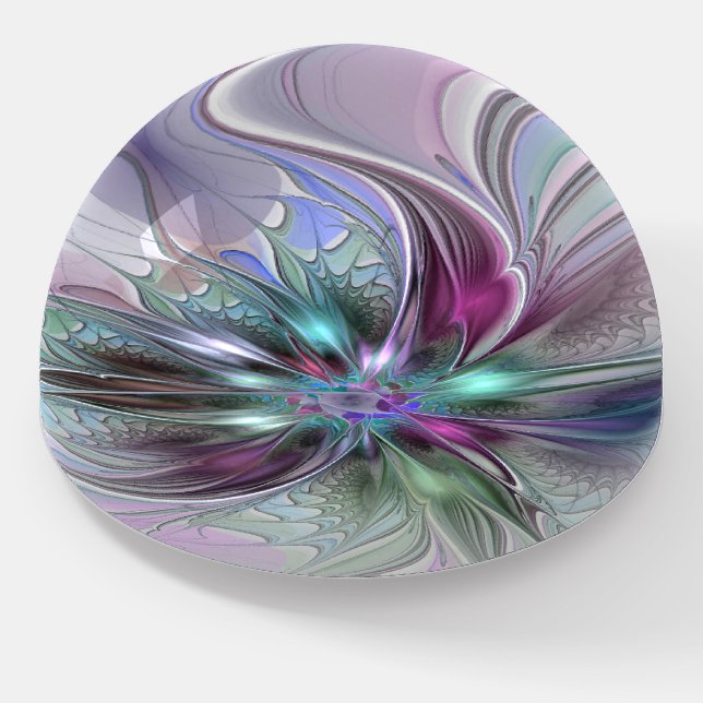Colorful Fantasy Abstract Modern Fractal Flower Paperweight (Angled)